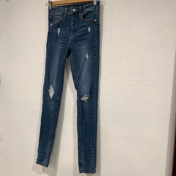 Wild Fable Highest Rise Skinny Jeans Blue Stretch Distressed Holes 24x27.5 Sz 00 - Picture 9 of 12